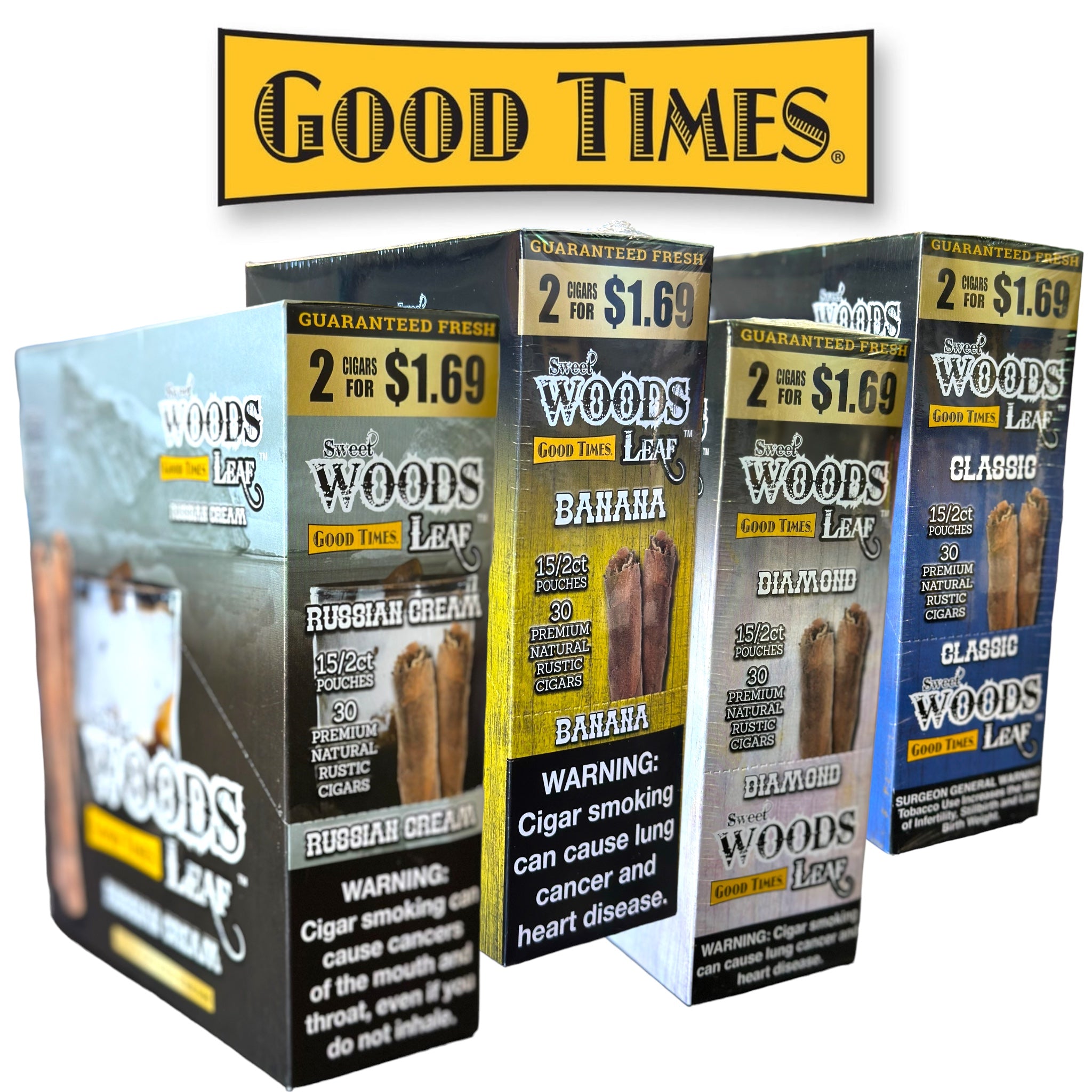 Good Times Woods 1.69 Cigarillos Pouch 2pk Display 15ct SoCAL