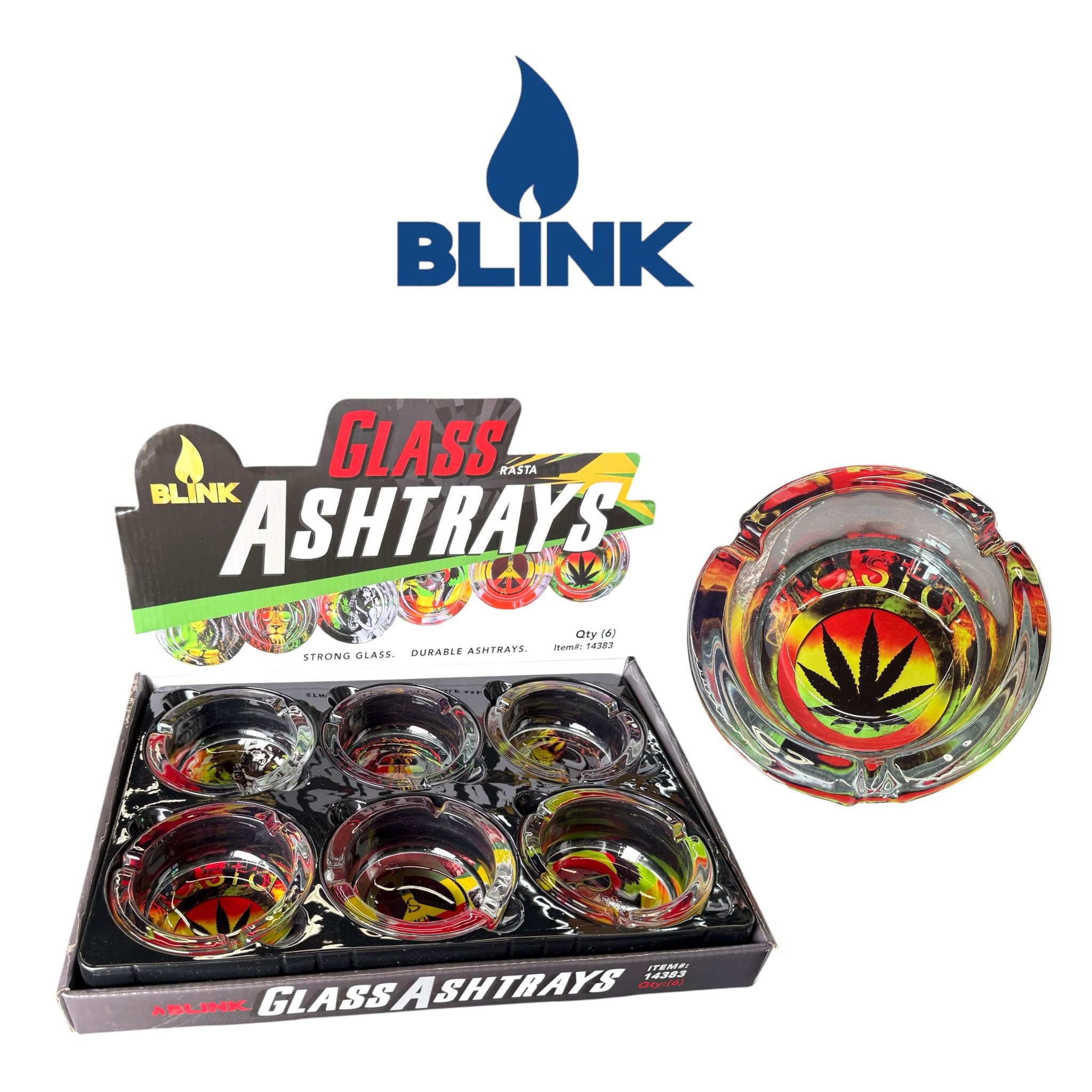 Blink 14383 Glass Ashtray Rasta 2- 6ct