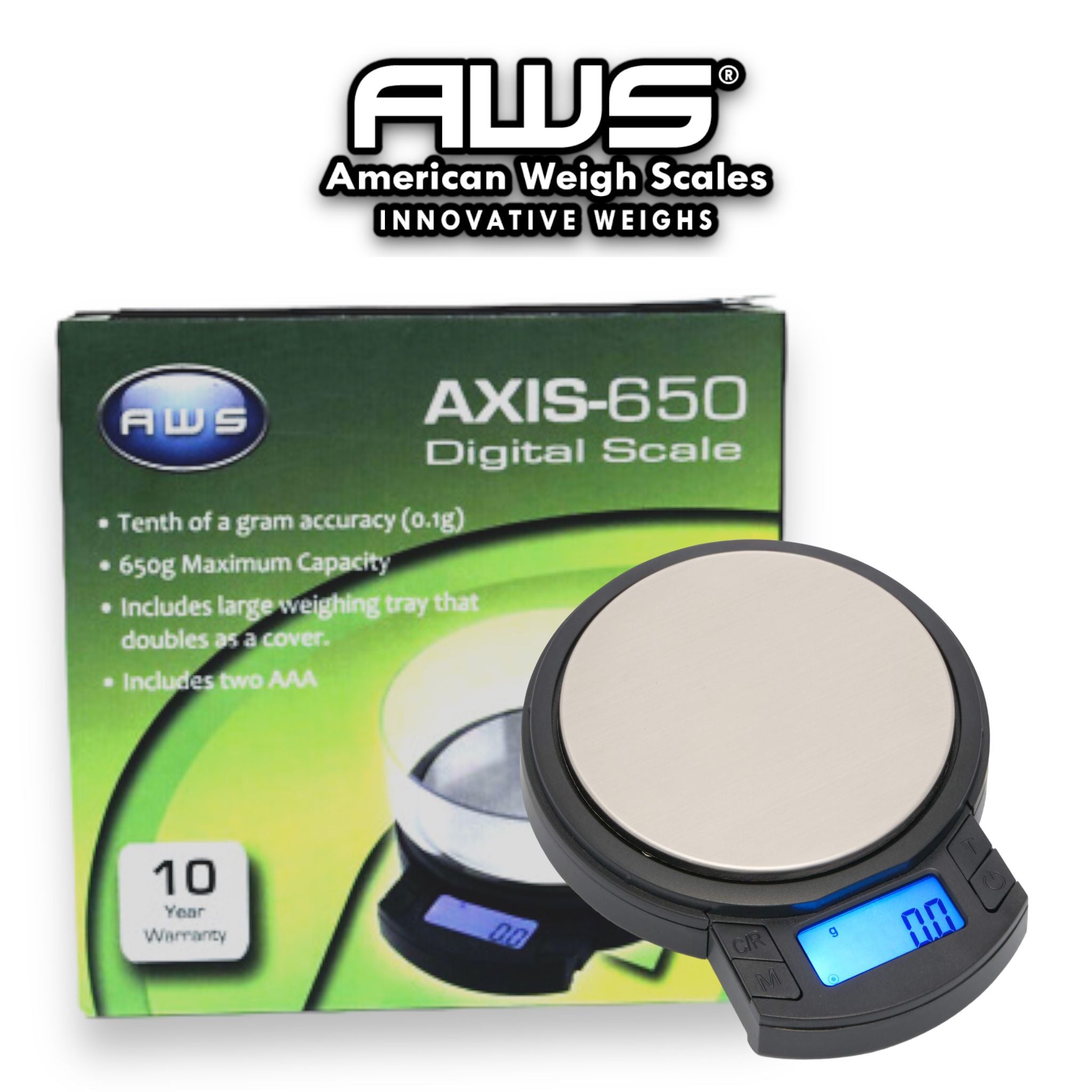 AWS AC-650-BLK Digital Pocket Scale, 650 g x 0.1 g - Scales Plus