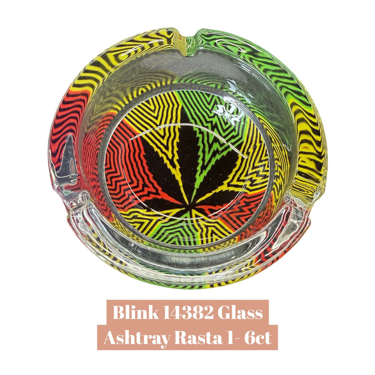Blink 14382 Glass Ashtray Rasta 1- 6ctSoCAL Distro LLC