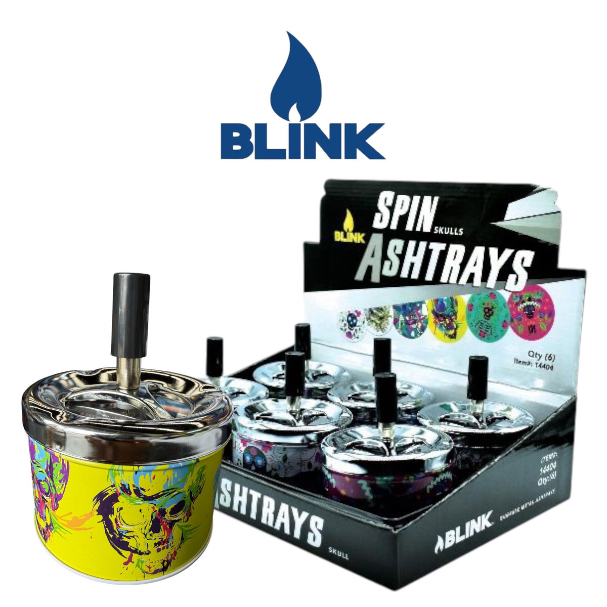 Blink 14404 Spin Away Ashtray Skull- 6ct