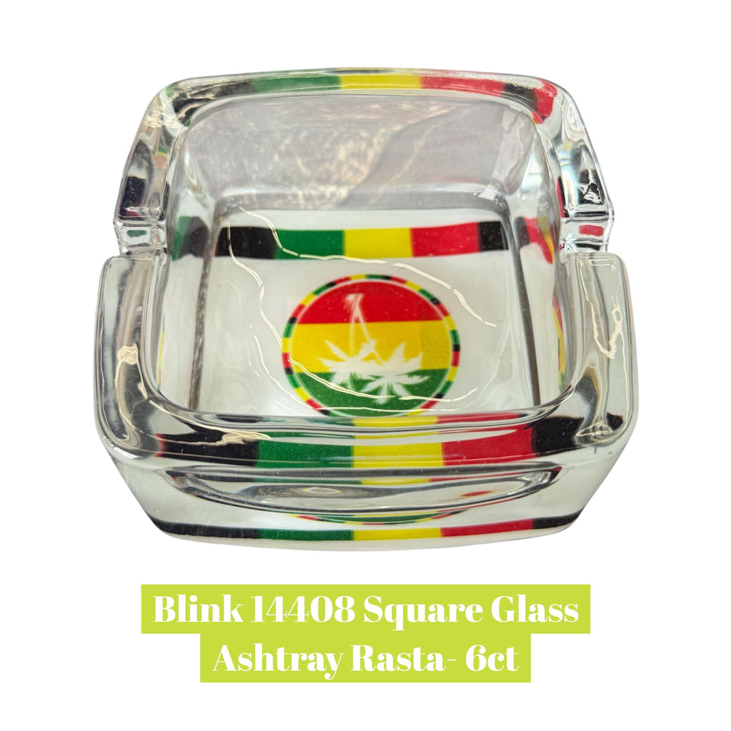 Square Rasta Frames Blink 14408 Square Glass Ashtray Rasta- 6ct