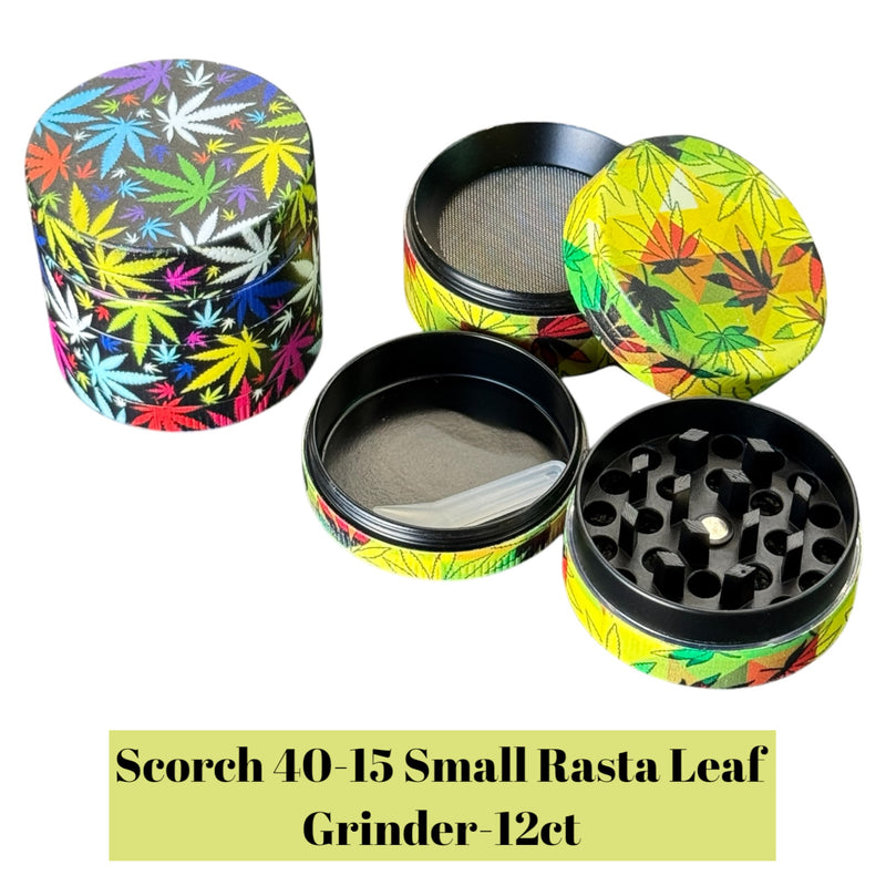 Scorch 40-15 Small Rasta Leaf Asst Grinder-12ct