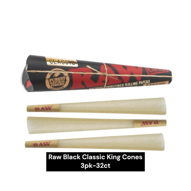 Raw Black Cone Classic King 3pk-32ct