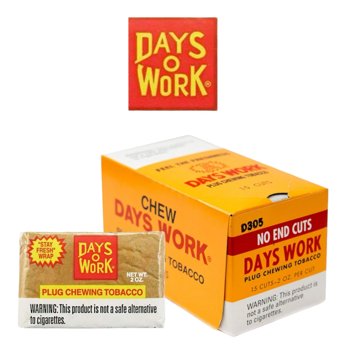 chaw tobacco Days Work Chewing Tobacco 2 oz cuts Display-15ct
