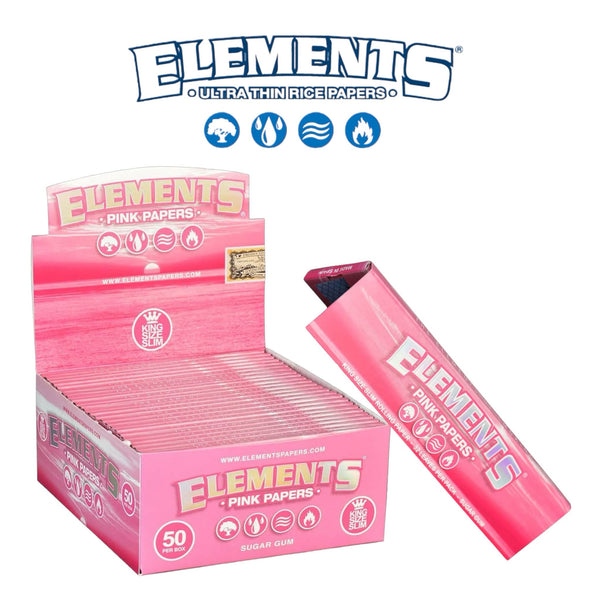 Elements Rolling Paper Pink King Slim - 50ct