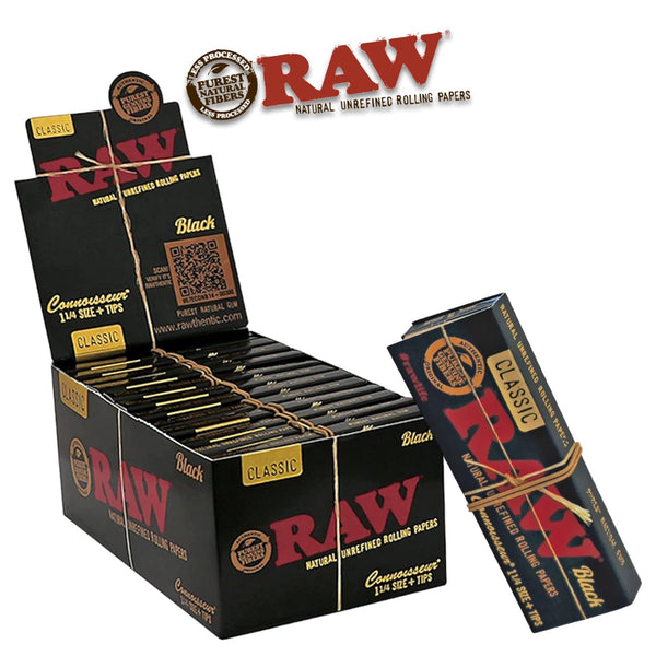 Raw Black Connoisseur Papers+Tips1 1/4-24ct