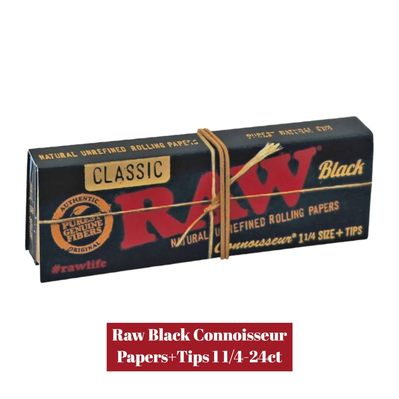 Raw Black Connoisseur Papers+Tips1 1/4-24ct