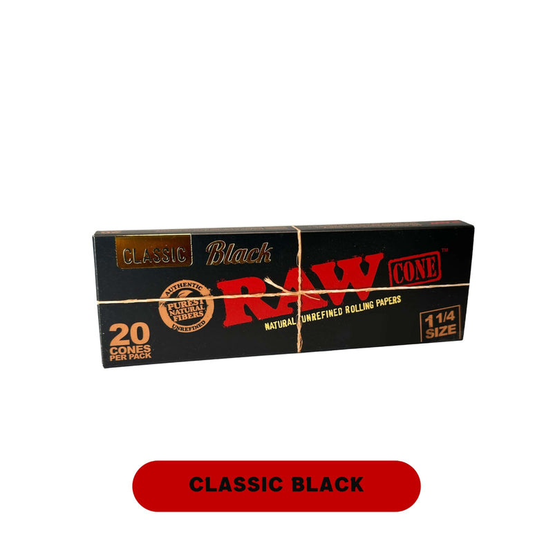 Raw Classic Black Cone 1 1/4 20pk-12ct