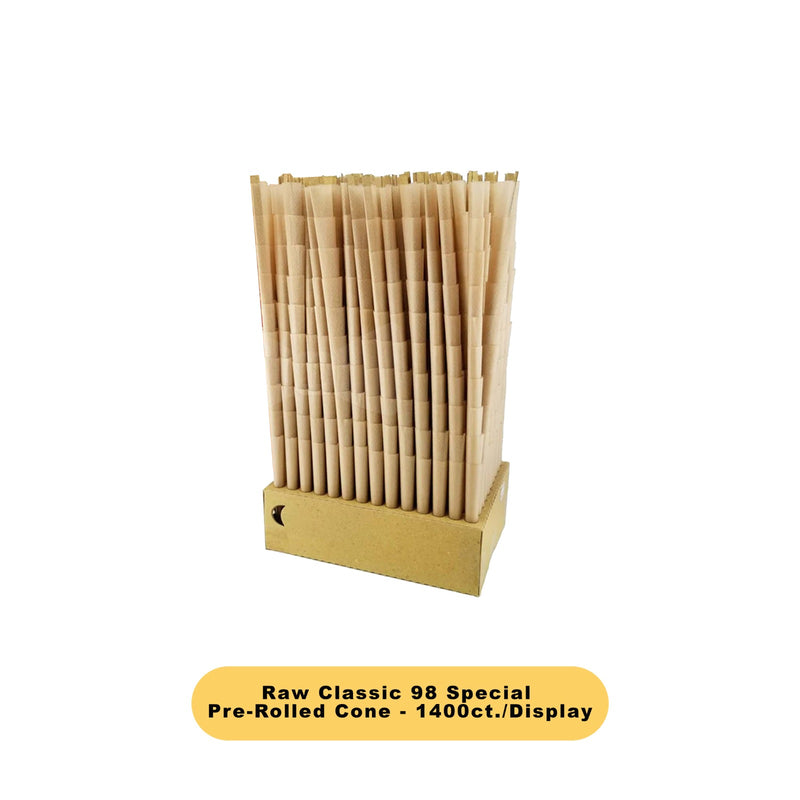 Raw Classic 98 1 1/4 Pre-Rolled Cone Bulk Display- 1400ct