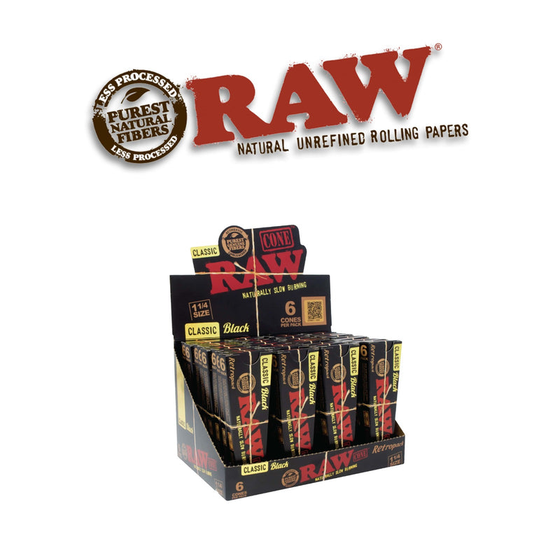 Raw RETROPACK Black Cone 1 1/4 6pk-32ct