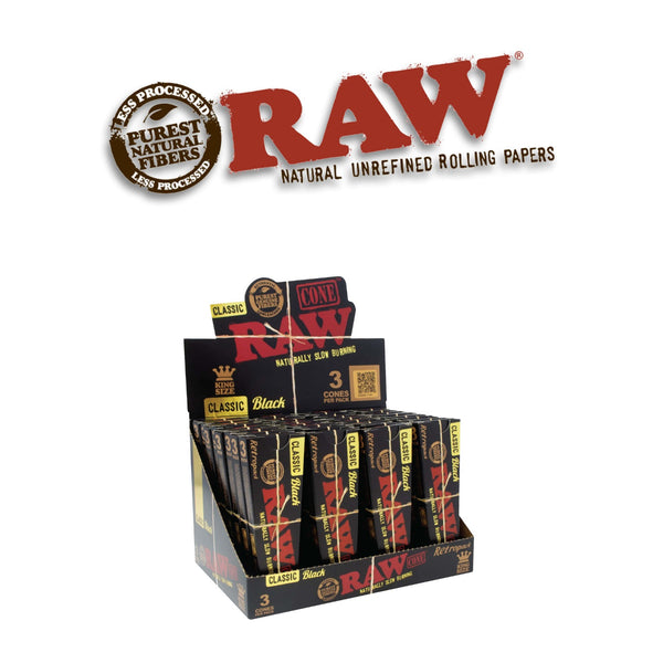 Raw RETROPACK Black Cone King 3pk-32ct