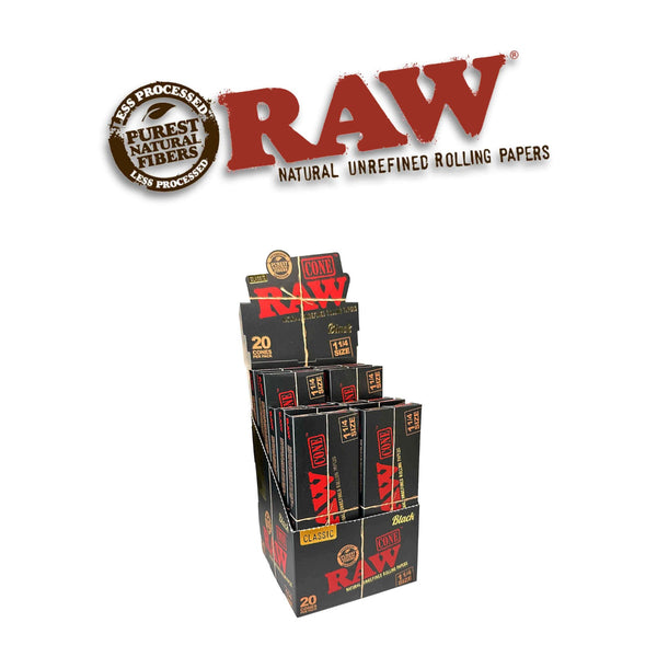 Raw Classic Black Cone 1 1/4 20pk-12ct